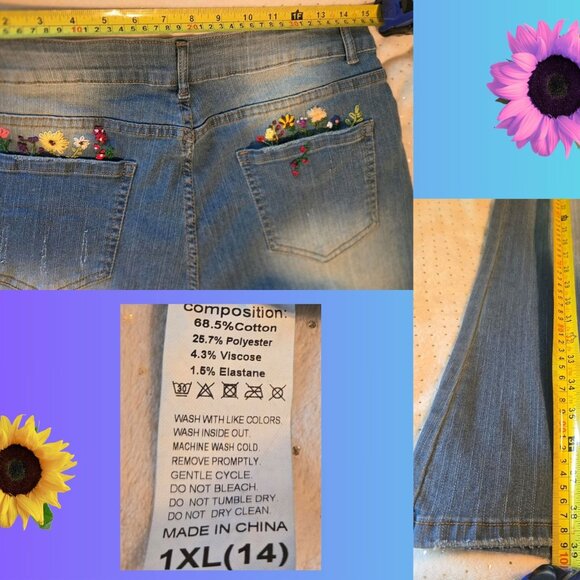 Unbranded Embroidered Wildflowers Bootcut Jeans - Picture 5 of 5